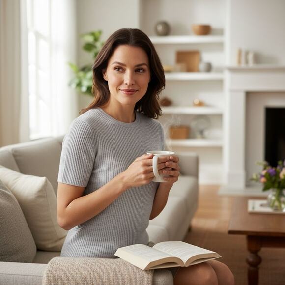 Cashmere Ribbed Knit Sweater Top HOUSE of HARLOW Size M $195 Minimalist Luxe - Picture 1 of 12